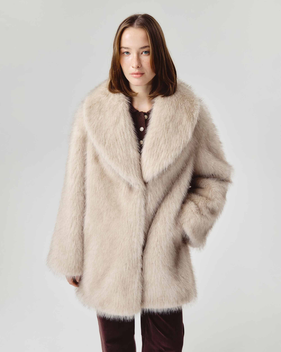 Экошуба оверсайз с шалевым воротником Only me, цвет: бежевый с рыжими кончиками, ЭШ3545 купить онлайн