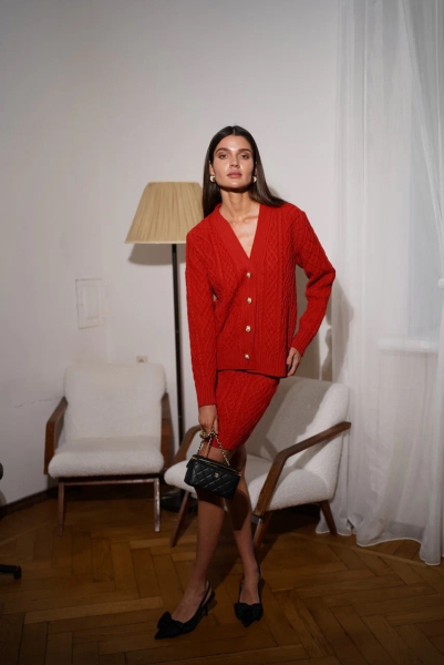 Костюм с косами кардиган и юбка VELVET, цвет: красный, 00-00004745 купить онлайн
