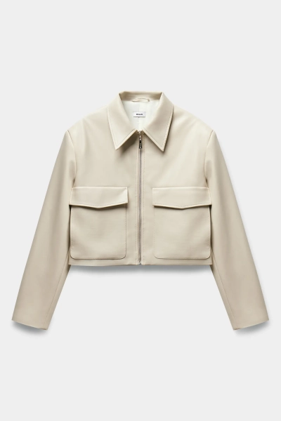 Куртка укороченная из экокожи с накладными карманами Mollis, цвет: слоновая кость, 17-03-3682/2 купить онлайн