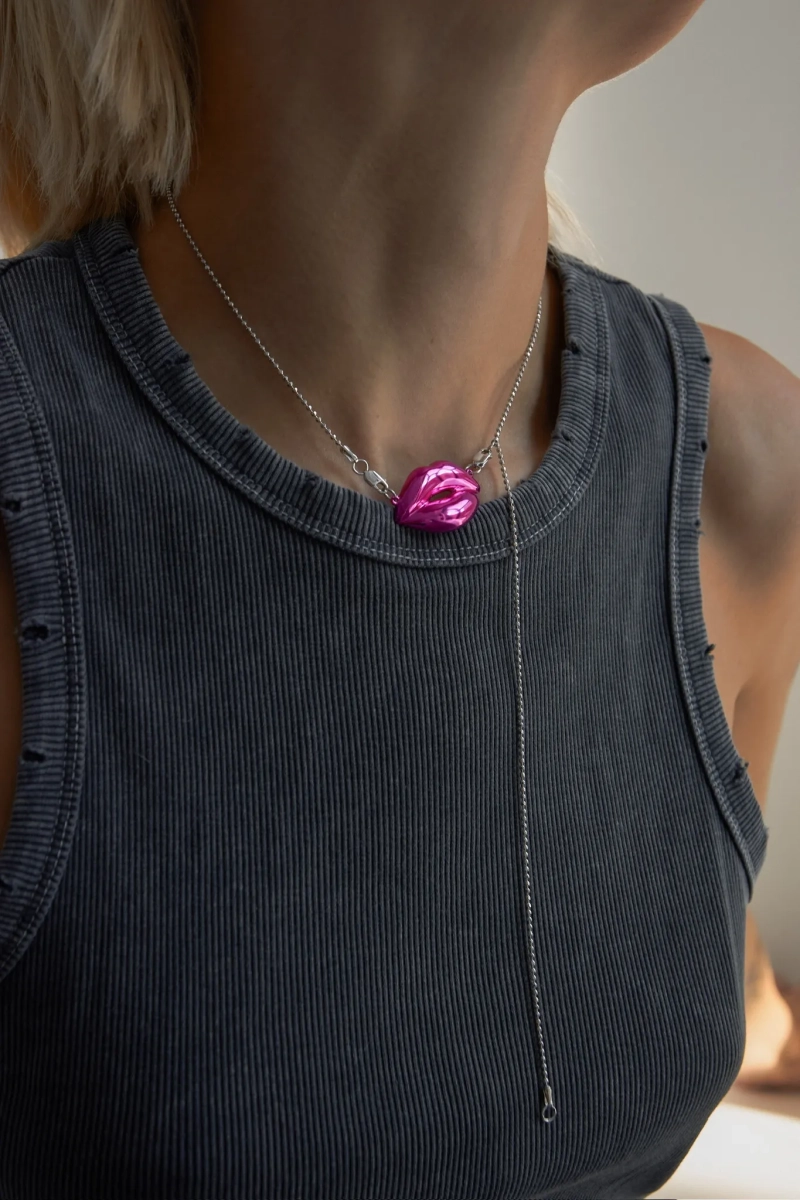 Серебряное колье "Поцелованная" fuchsia