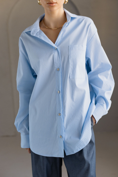 Рубашка из хлопка в полоску VLVT, цвет: голубой, 00-00005297 купить онлайн