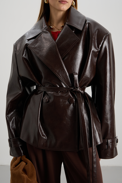 Тренч из текстурной кожи MIA AIM, цвет: шоколадный, MIA737 купить онлайн