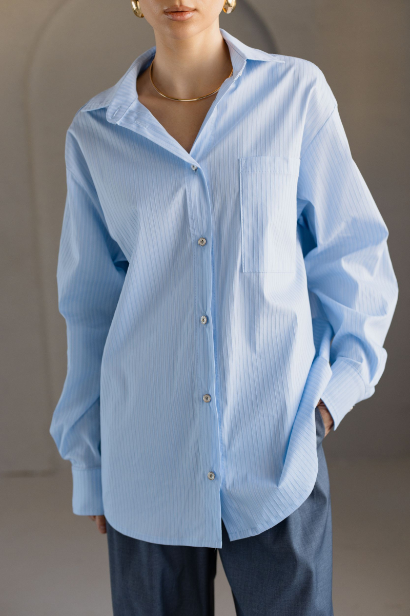 Рубашка из хлопка в полоску VLVT, цвет: голубой, 00-00005297 купить онлайн