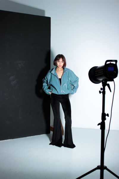 Бомбер из лаковой экокожи GARCHIT, цвет: голубой, GARLakeBomb купить онлайн