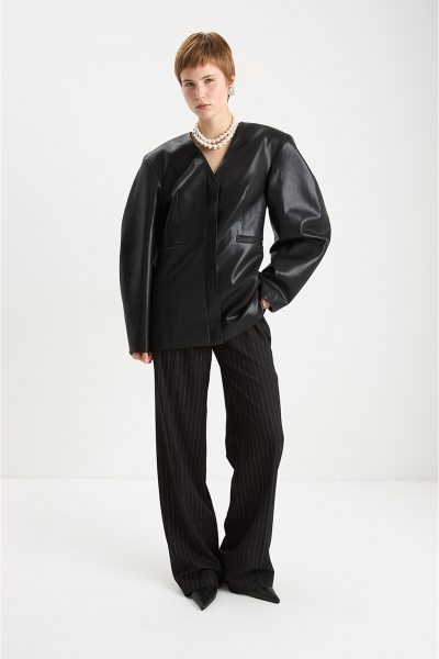 Жакет из эко-кожи О-силуэта MIA AIM, цвет: Черный, MIA689 купить онлайн