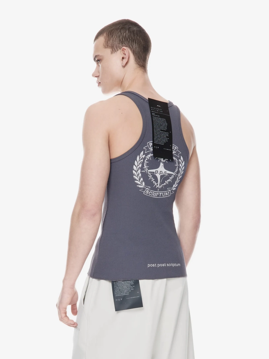 Хлопковая майка с принтом POST POST SCRIPTUM, цвет: потертый серый,  купить онлайн