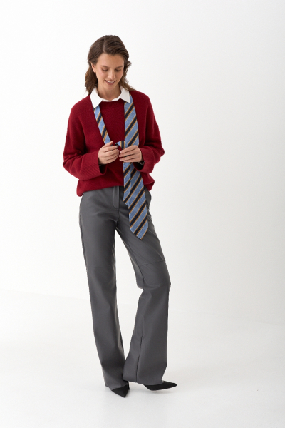 Брюки в расслабленном стиле из экокожи Ricoco, цвет: графитовый, 7007/2 купить онлайн