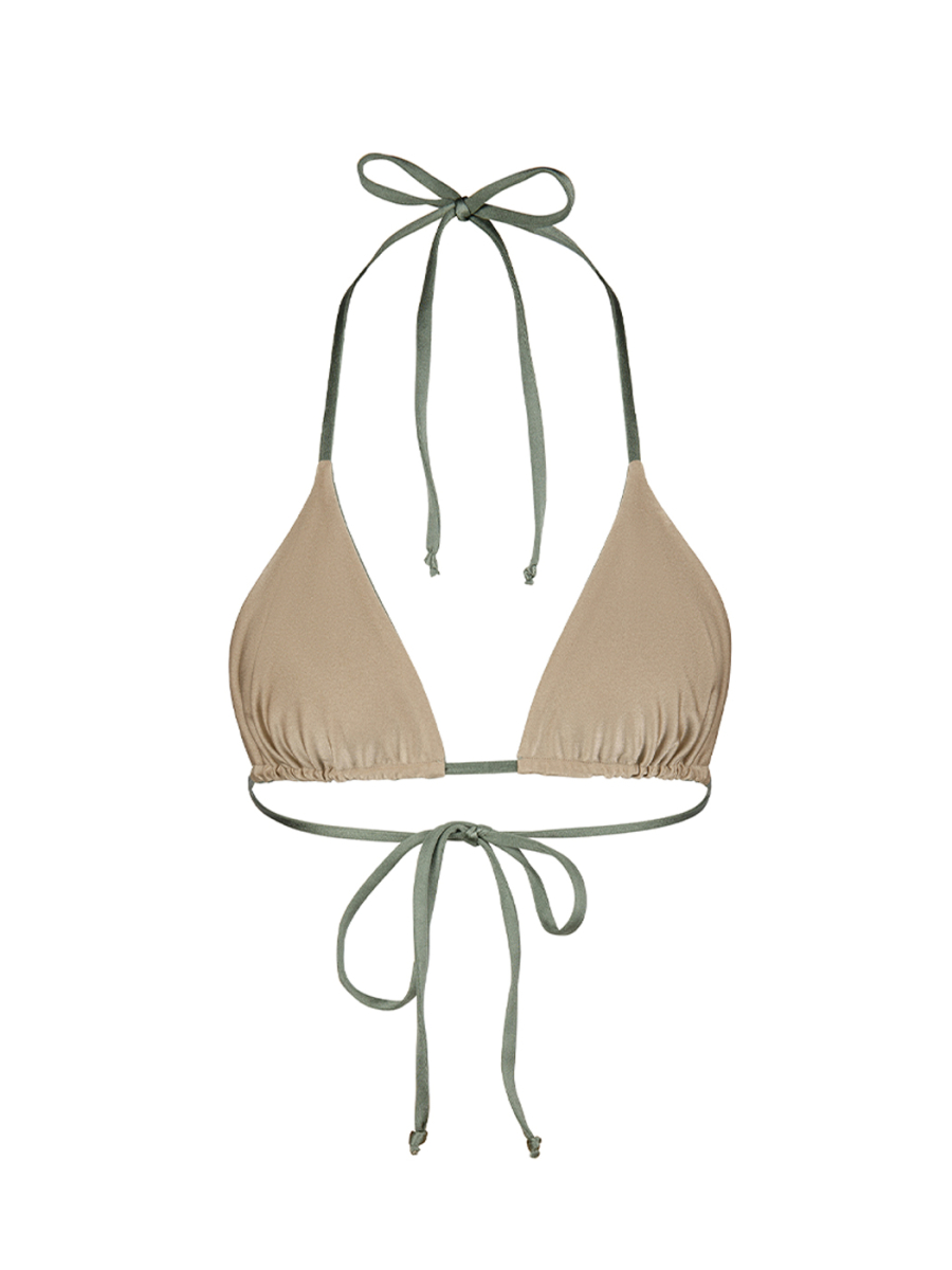 TRIANGLE Khaki - Gold DUO | Двухсторонний верх купальника на завязках ANVIBE, цвет: хаки-золотой  купить онлайн