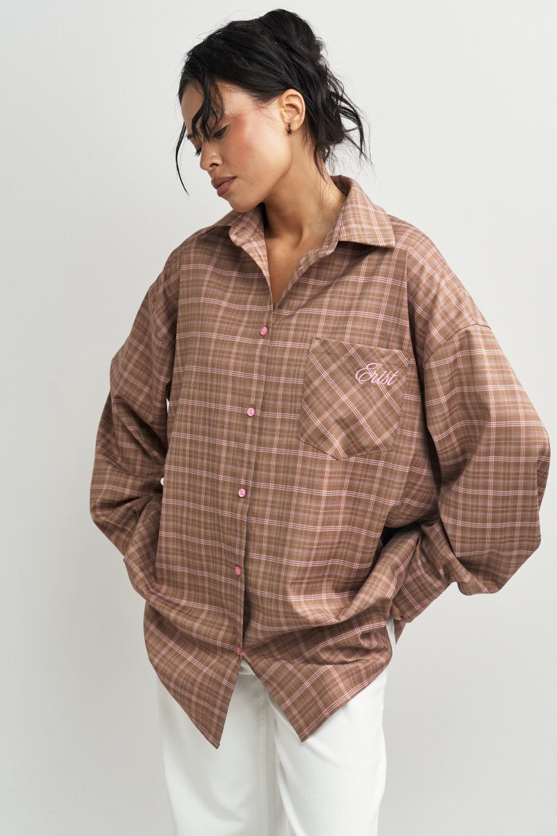Рубашка в клетку с карманом Пыльная роза Erist store, цвет: бежевый, НФ-00003257 купить онлайн