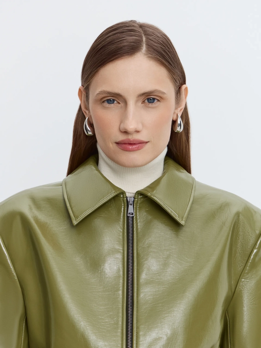 Бомбер из премиальной экокожи ANNA PEKUN, цвет: зеленый,  купить онлайн