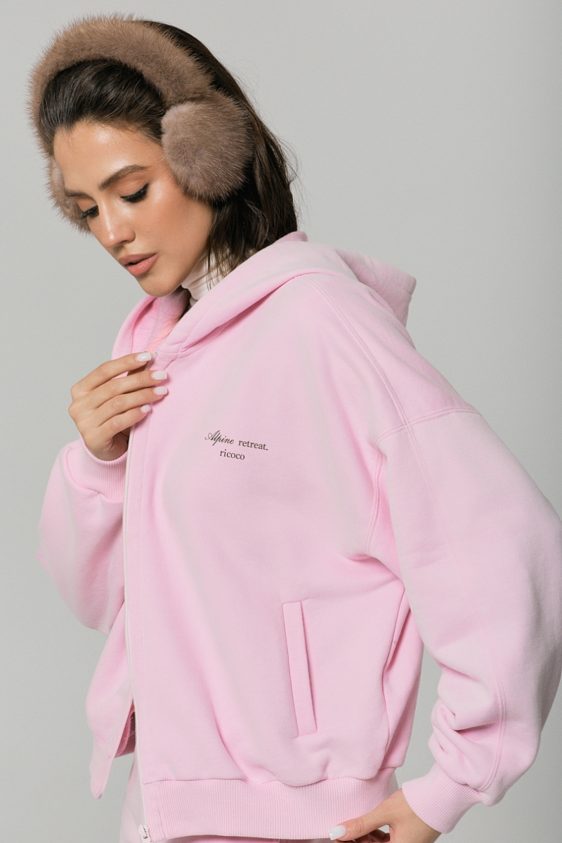 Толстовка на молнии Alpine с велюр эффектом Ricoco, цвет: пудровый, 7039/1 купить онлайн