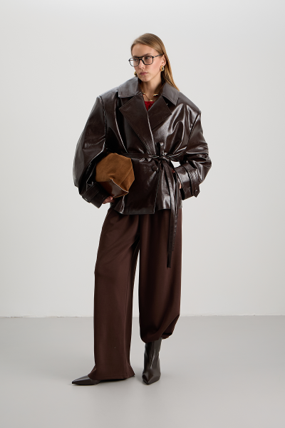 Тренч из текстурной кожи MIA AIM, цвет: шоколадный, MIA737 купить онлайн
