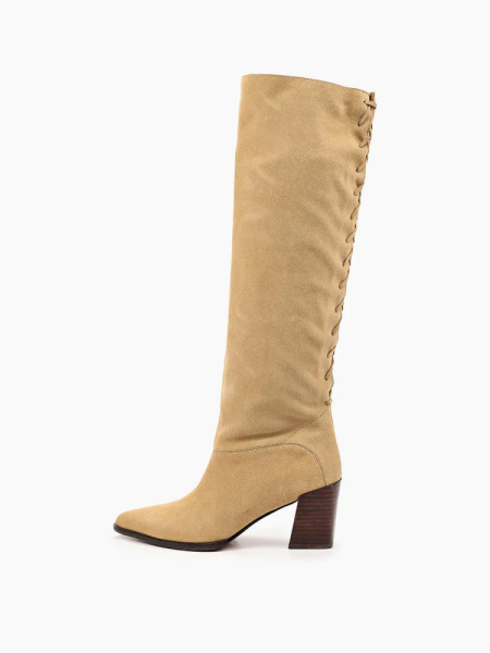 Сапоги трубы на каблуке со шнуровкой сзади