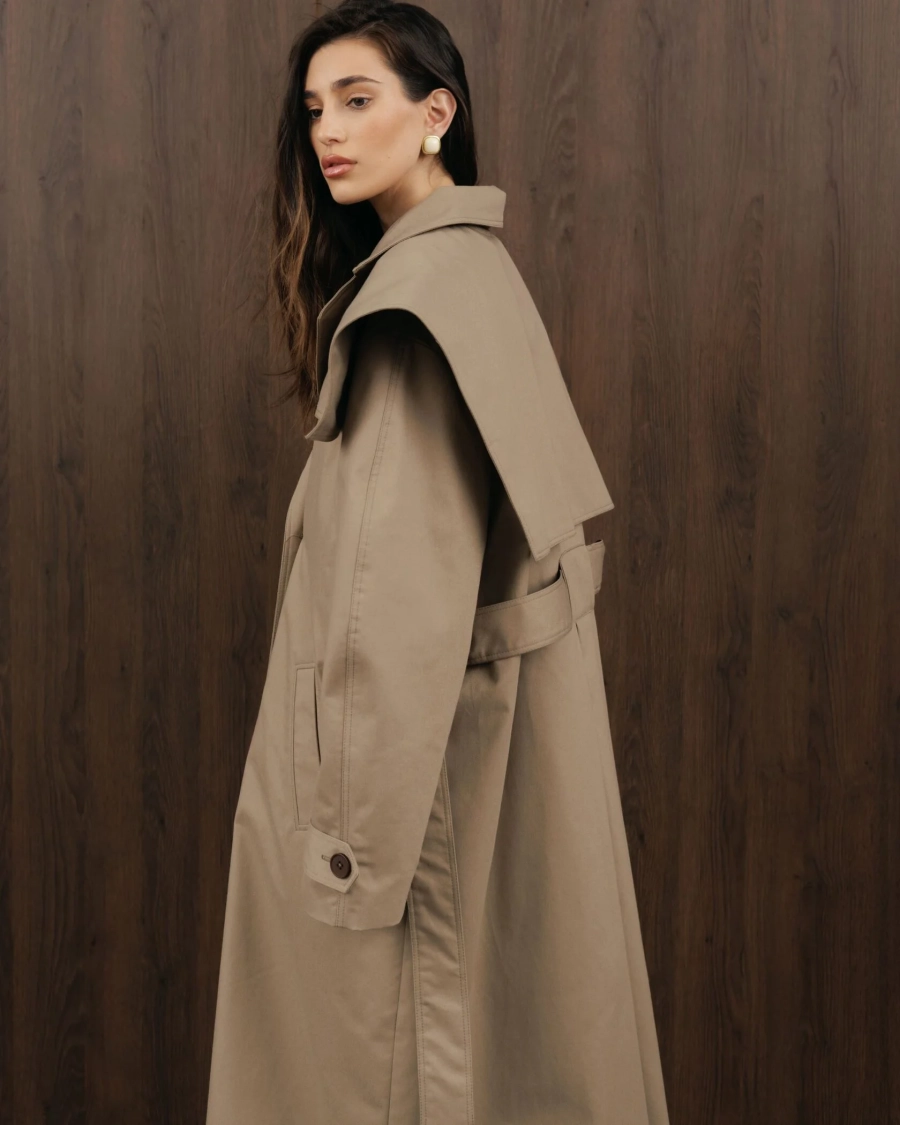 Длинный тренч YONSRU, цвет: бежево-серый,  купить онлайн