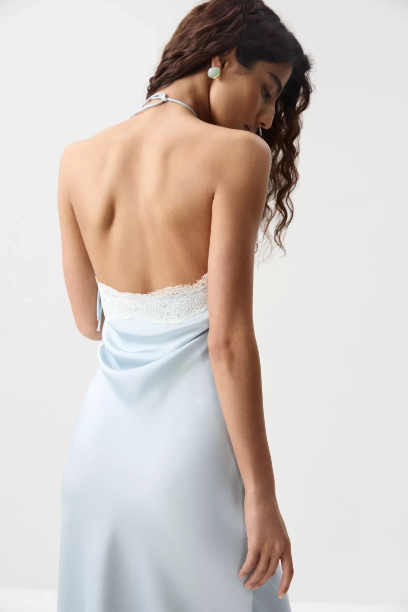 Платье макси с кружевом Charmstore, цвет: голубой,  купить онлайн