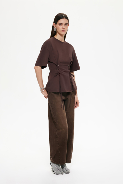 Футболка со шнуровкой DREAMS BY ALENA AKHMADULLINA, цвет: коричневый, 225103120404464/408000 купить онлайн