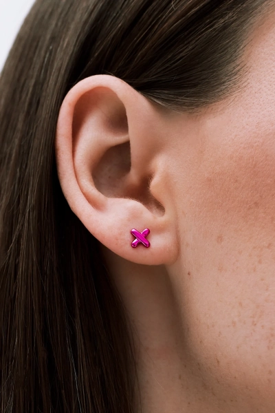 Серебряные серьги-пусеты «Вышивка» fuchsia