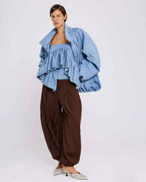 Топ из денима с воланами Anmuse, цвет: синий, TP26SP317-DM купить онлайн