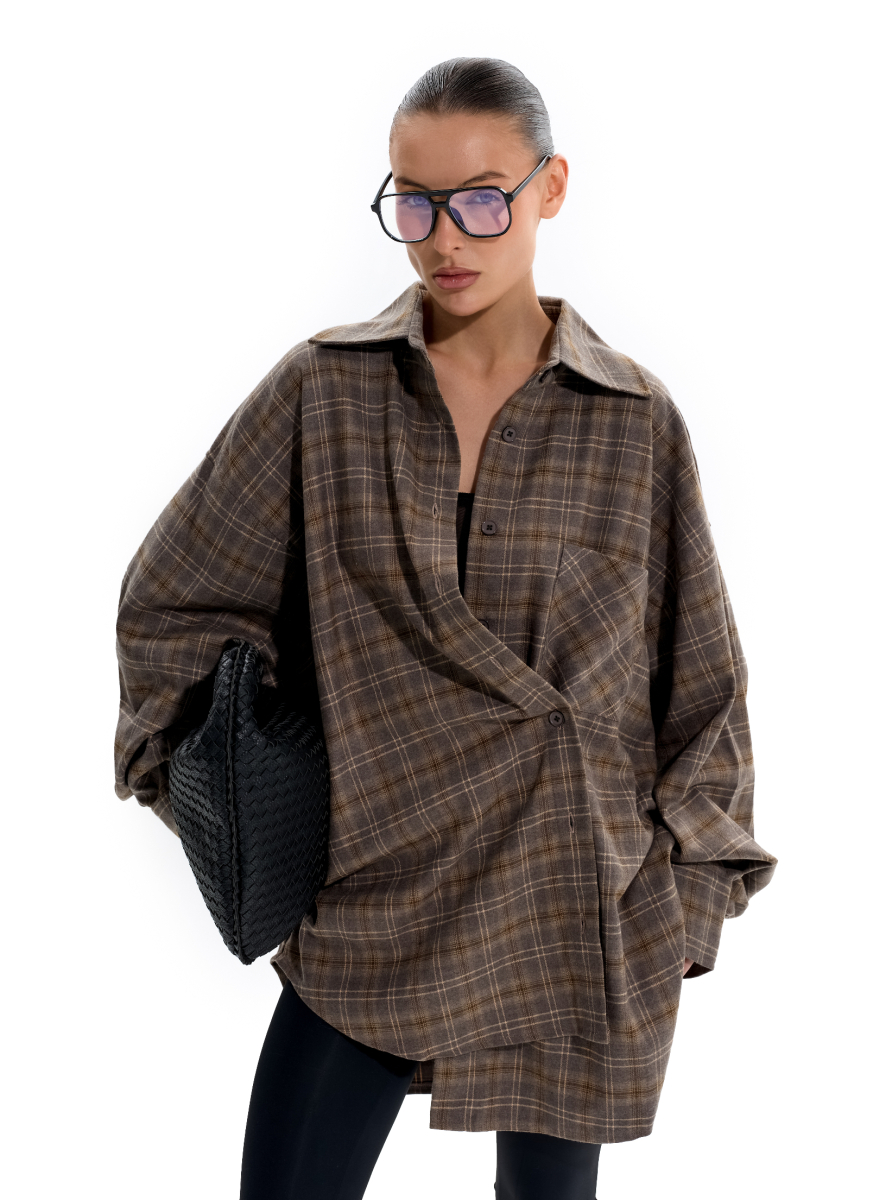 Объемная рубашка в клетку ANOTHER SELECT, цвет: светло-коричневый, 00025 купить онлайн
