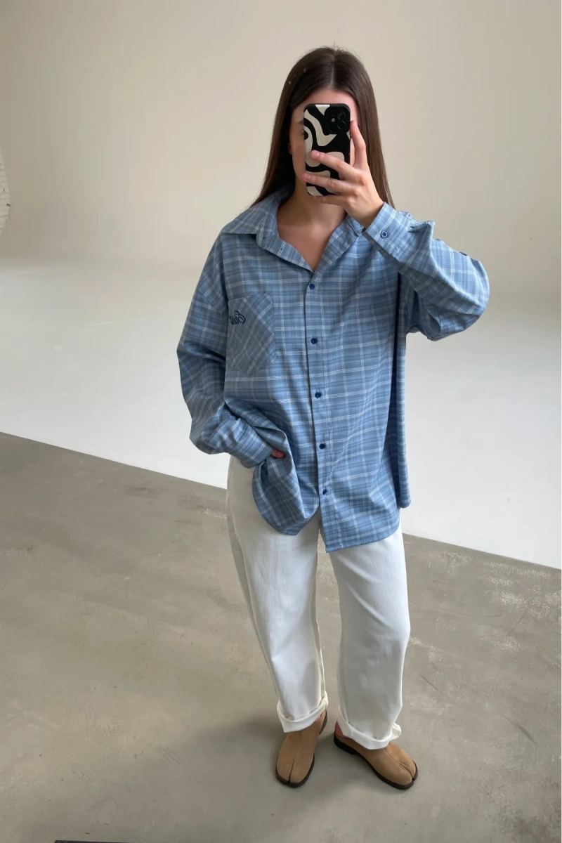 Рубашка в клетку с карманом Ледяной голубой Erist store, цвет: голубой, НФ-00003260 купить онлайн