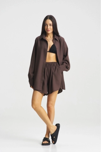 Костюм лён с шортами Choco Erist store, цвет: шоколадный НФ-00002164 купить онлайн