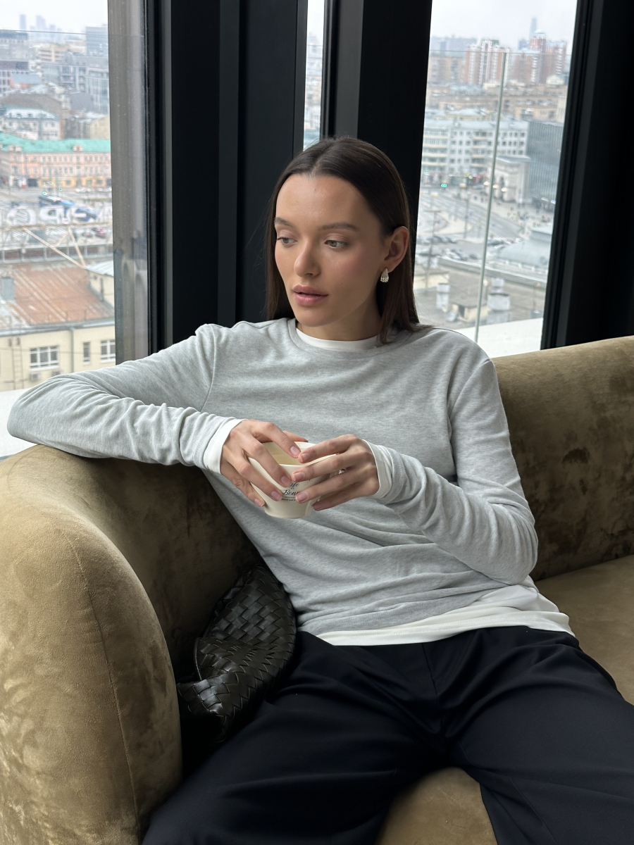 Лонгслив из трикотажа VELVET, цвет: светло-серый меланж, 00-00005189 купить онлайн