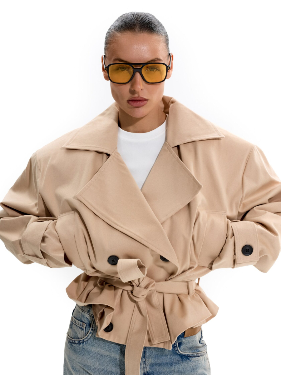 Укороченный тренч с объемными плечами ANOTHER SELECT, цвет: бежевый, 00051 купить онлайн