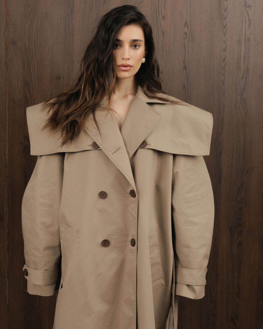 Длинный тренч YONSRU, цвет: бежево-серый,  купить онлайн