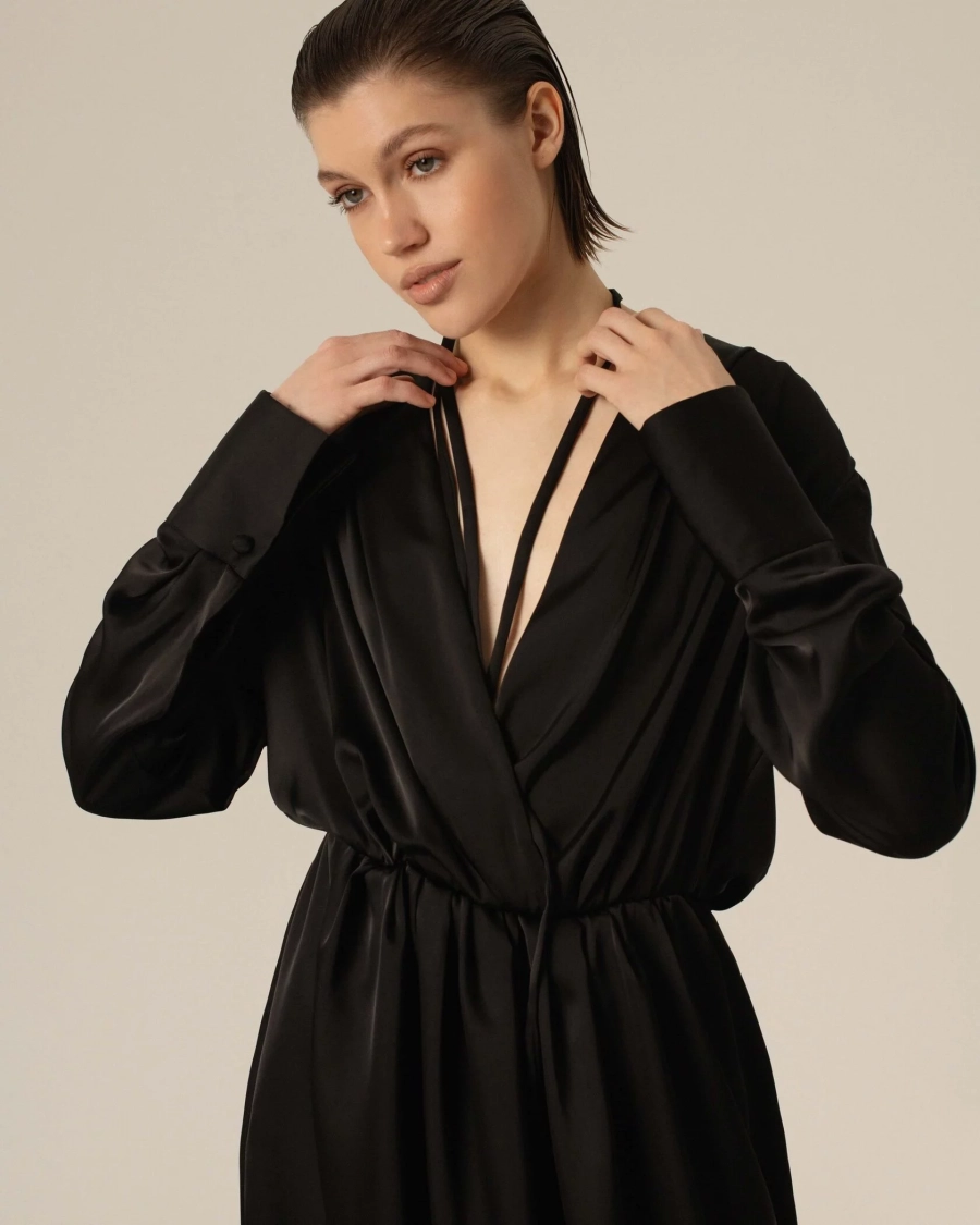 Платье из атласа мини Anmuse, цвет: Черный, RB24W135-BLC-1 купить онлайн