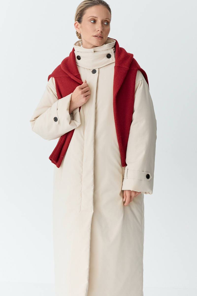 Пальто однобортное утепленное Ricoco, цвет: бежевый, 7012/2 купить онлайн