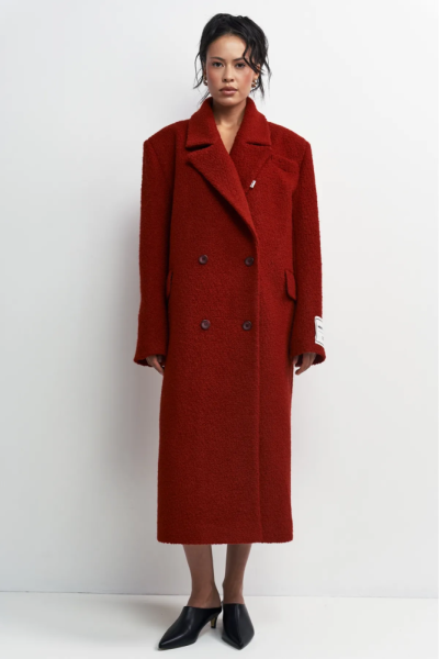 Пальто-макси из вареной шерсти Насыщенный красный