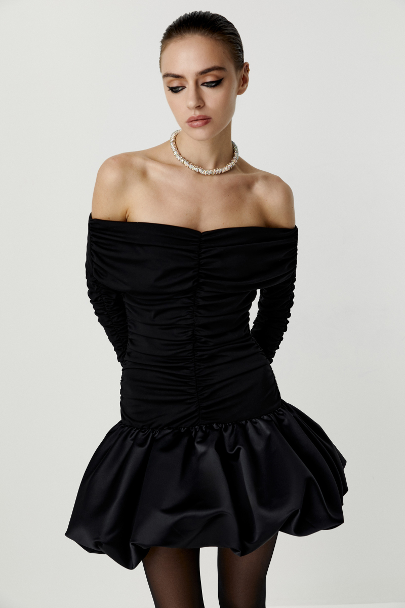 Платье с драпировкой и юбкой-баллон Charmstore, цвет: Черный, 111-27762-880 купить онлайн