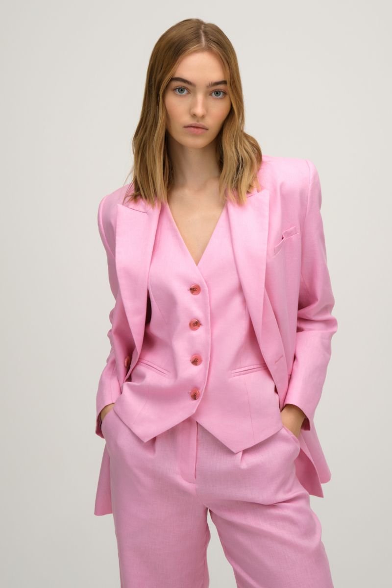 Льняной двубортный жакет FASHION REBELS, цвет: розовый, FR23SSJ4W350P купить онлайн