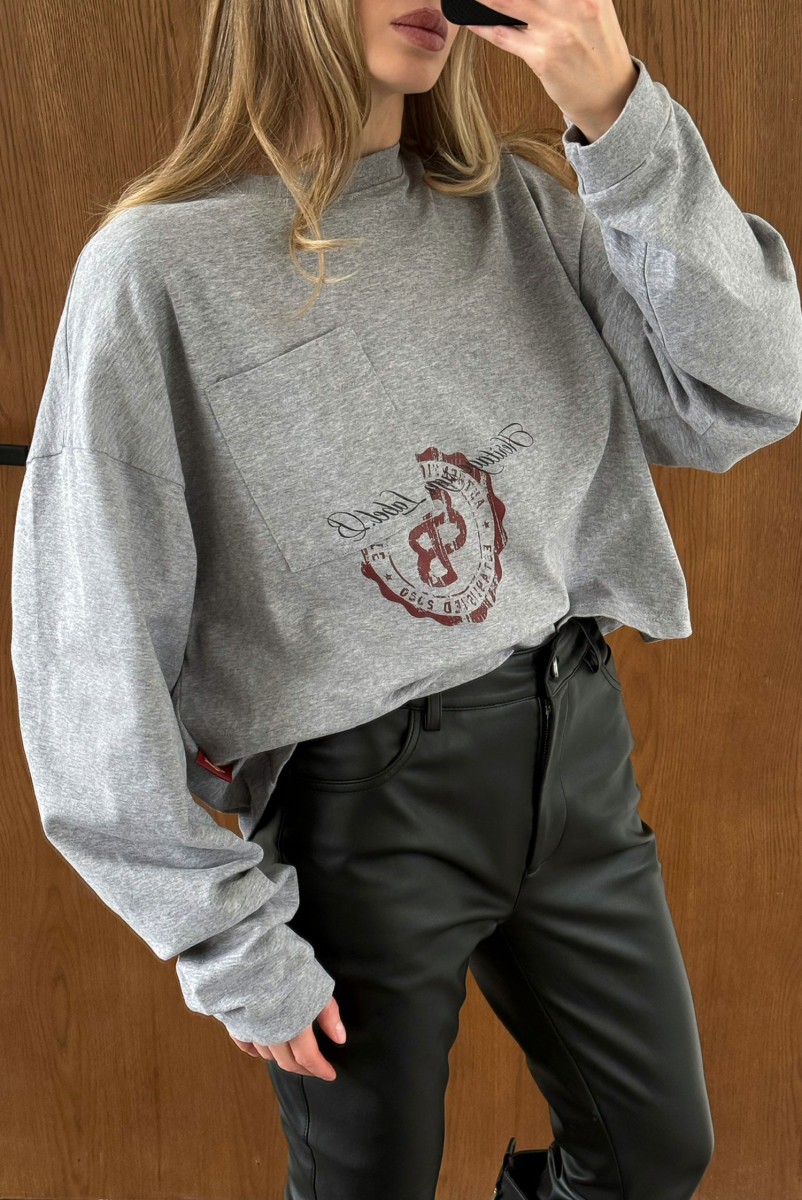 Лонгслив укороченный с карманом HRTG GRAY MELANGE Label .B, цвет: WHITE, Tp.03.4.4101.0126GR купить онлайн