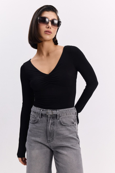 Боди из смесовой вискозы TOPTOP, цвет: Черный, TT.023.16910.900 купить онлайн