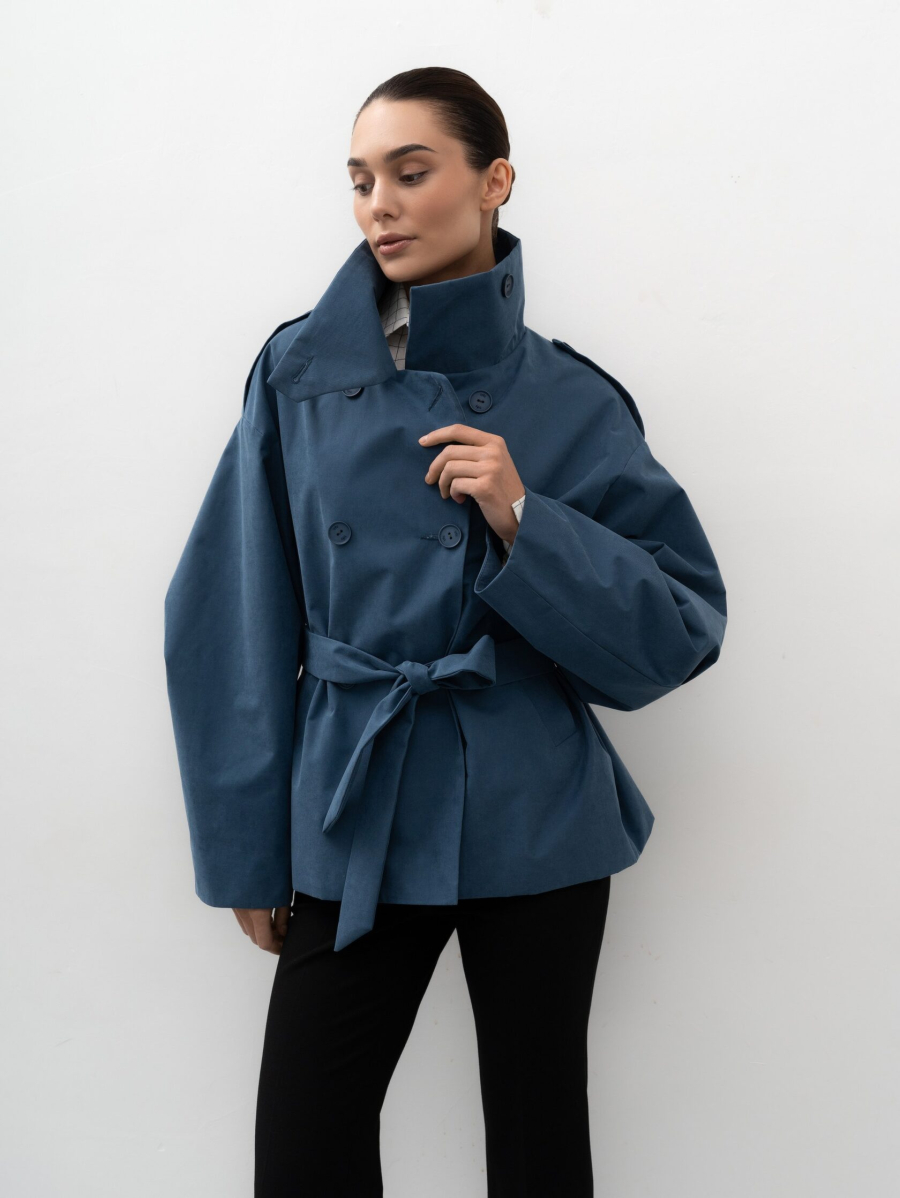 Тренч укороченный TRES, цвет: синий, НФ-00002749 купить онлайн