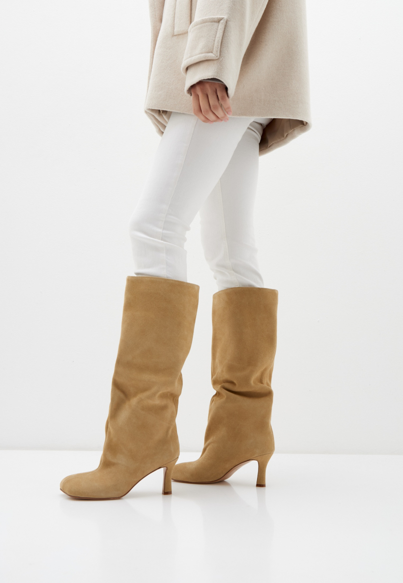 Сапоги с квадратным мысом из натуральной замши SBALO, цвет: бежевый SXL3 купить онлайн