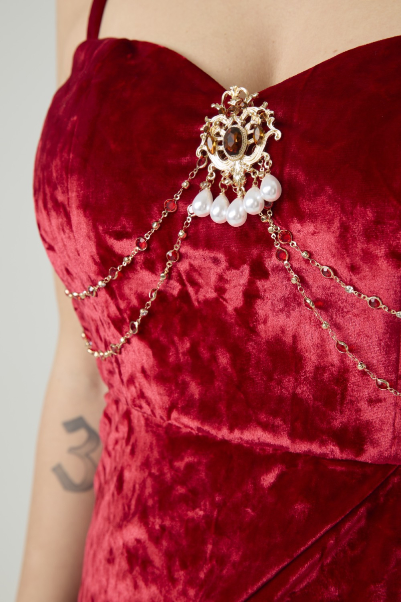 Платье из бархата макси с разрезом 4forms, цвет: красный, 65524 купить онлайн