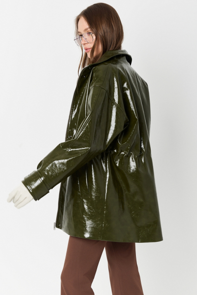 Парка из лакированной кожи утепленная Ricoco, цвет: оливковый, 6072/2 купить онлайн