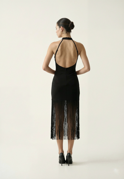 Платье мини с бахромой из трикотажа REFERT, цвет: Черный, 08-2688/1-2511 купить онлайн