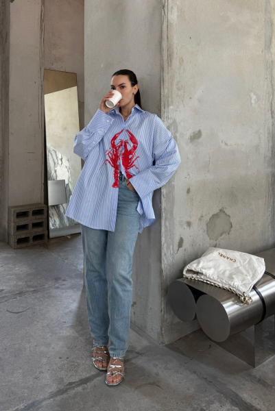 Рубашка с широкими манжетами в полоску LOBSTER LIGHT BLUE Label .B, цвет: LIGHT BLUE  |новая коллекция купить онлайн