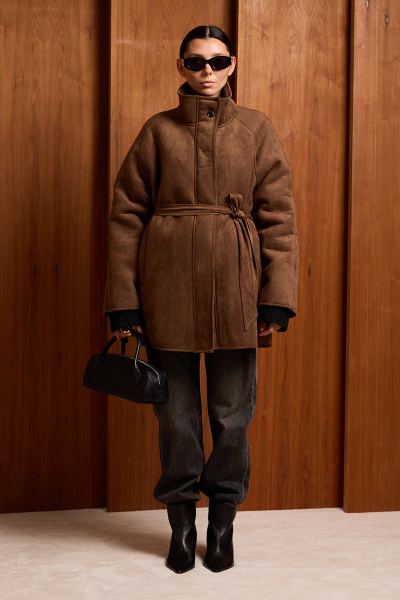 Дубленка с поясом MIA AIM, цвет: коричневый, MIA713 купить онлайн