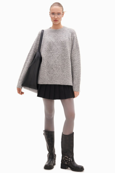 Джемпер с вязкой «косичка» TOPTOP, цвет: серый, TTS.050.13884.800 купить онлайн