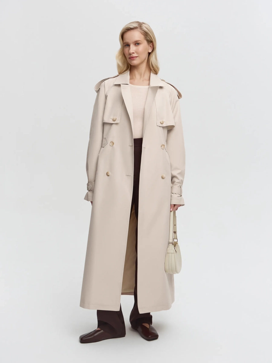 Двубортный тренч ANNA PEKUN, цвет: бежевый,  купить онлайн