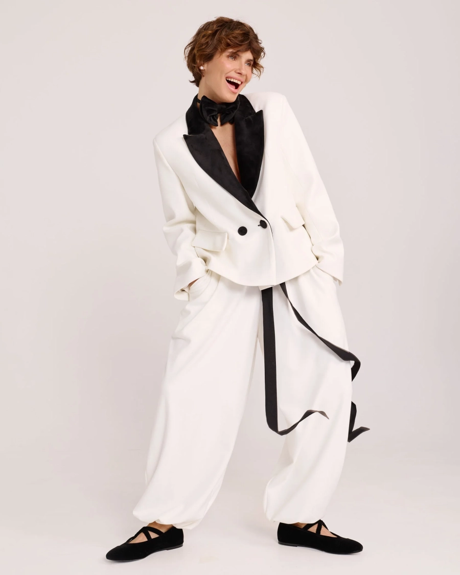 Жакет из фланели с бархатными лацканами Anmuse, цвет: молочный, JCK25W220-MLK купить онлайн