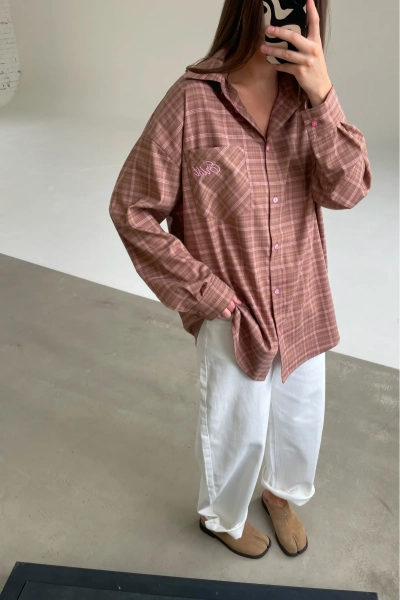 Рубашка в клетку с карманом Пыльная роза Erist store, цвет: бежевый, НФ-00003257 купить онлайн