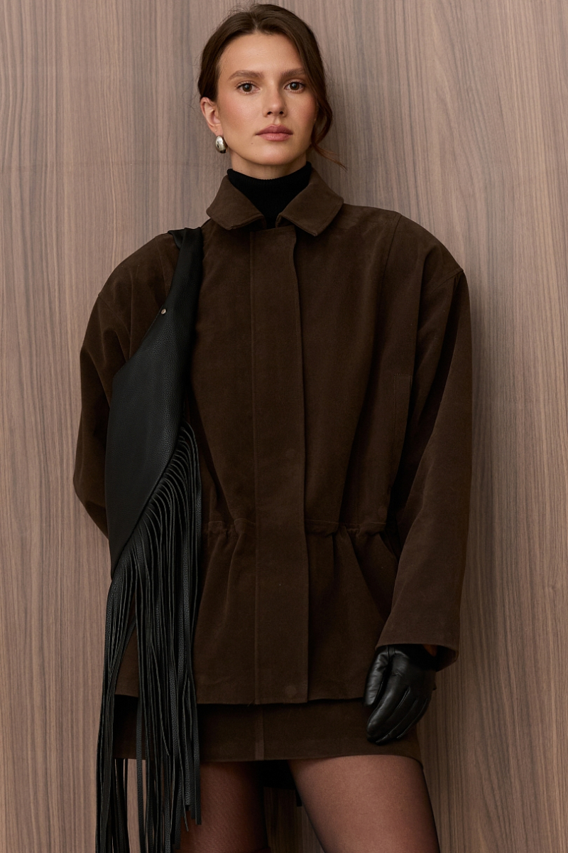 Парка из экозамши на молнии Ricoco, цвет: шоколадный, 7060/1 купить онлайн