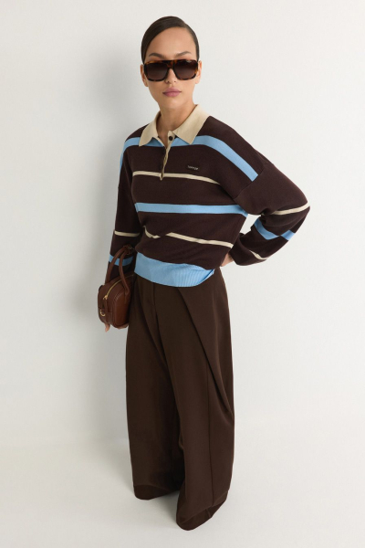 Джемпер с принтом «полоска» TOPTOP, цвет: коричневый с принтом, TT.050.19215.701 купить онлайн