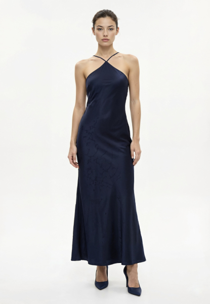 Платье с Х-образным вырезом из жатого сатина