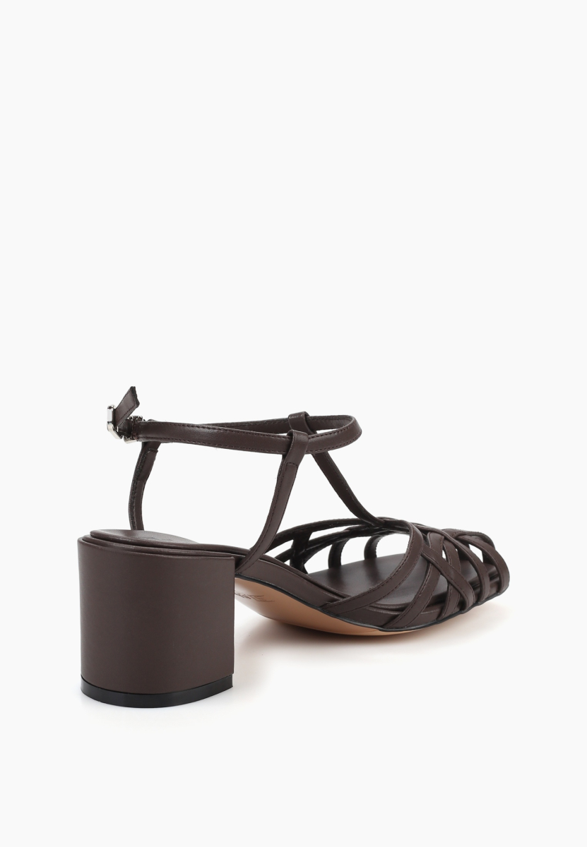 Босоножки из натуральной кожи на широком каблуке SBALO, цвет: коричневый STR19 купить онлайн